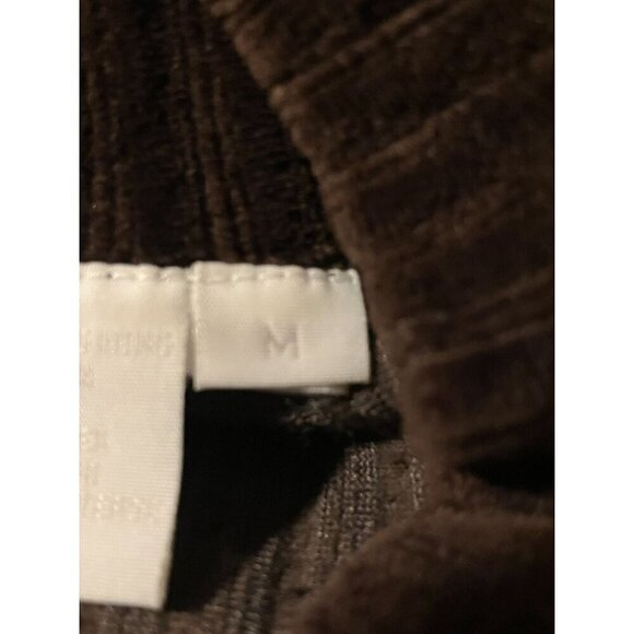 Y2K Velvet Corduroy Mini Dress M Ribbed Mock Neck Long Sleeves Wide Wale Neutral - Picture 6 of 7